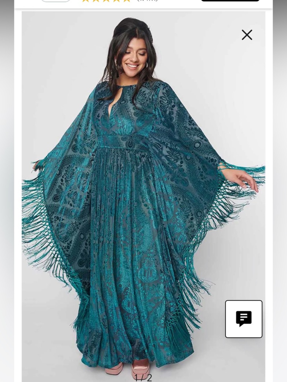 Unique Vintage flutter sleeve Kaftan Dress  Fringe Detail & cold shoulder design - Picture 16 of 17